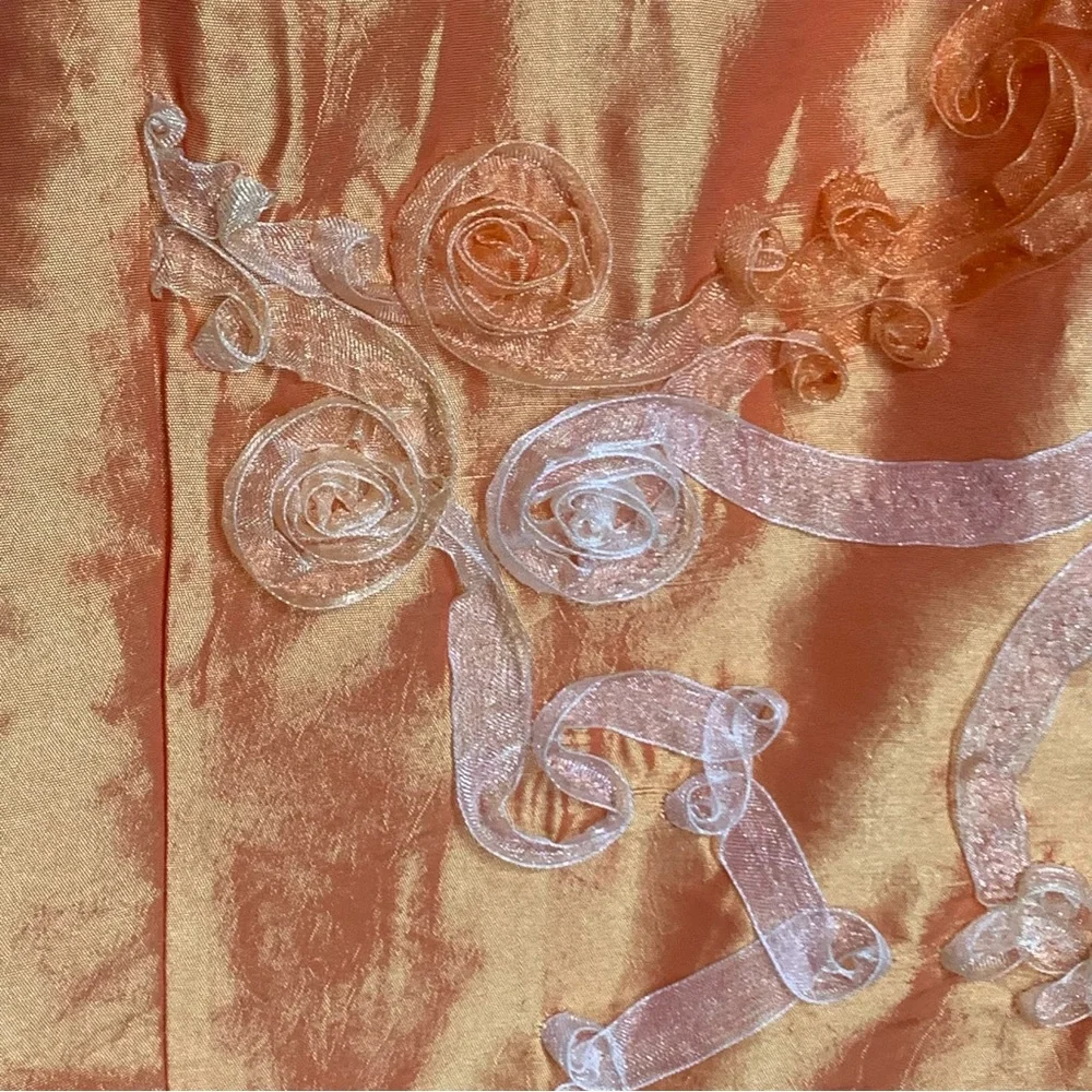 Vintage 80’s Orange Strapless Party Dress Size 14 Large Bow Floral Accent - Picture 6 of 11